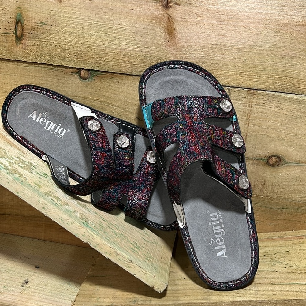 Alegria Venice Chirpy Multi Three-Strap Slide-On … - image 8